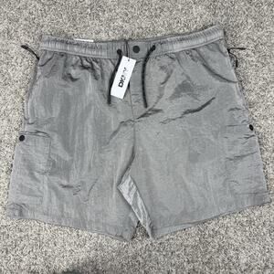 DKNY Men's Silver Metallic Shorts Drawstring Zippered Cargo Pockets Size L